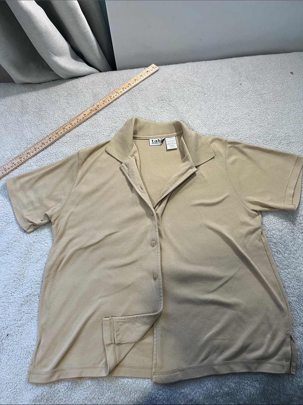 Neutral Beige Short-Sleeve Polo Button Shirt A022
